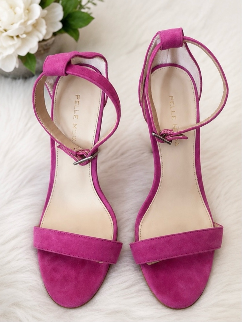 Pelle Moda Magenta Suede Ankle-Strap Heels